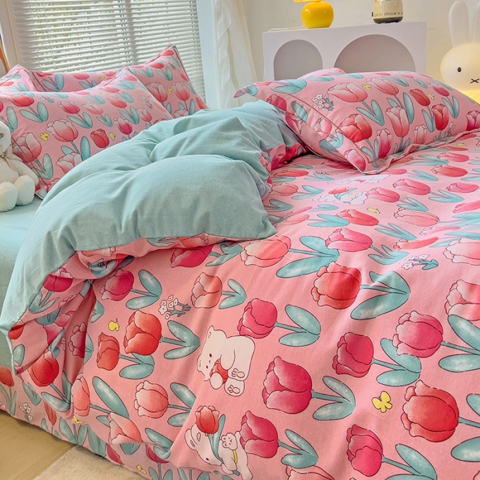 91家纺网 家纺一手货源 找家纺 棉生活 2023新款铂金全棉磨毛系列（AB版）四件套 维拉的花季