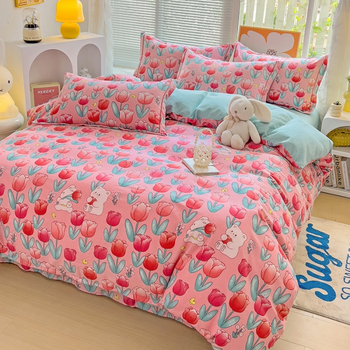 91家纺网 家纺一手货源 找家纺 棉生活 2023新款铂金全棉磨毛系列（AB版）四件套 维拉的花季