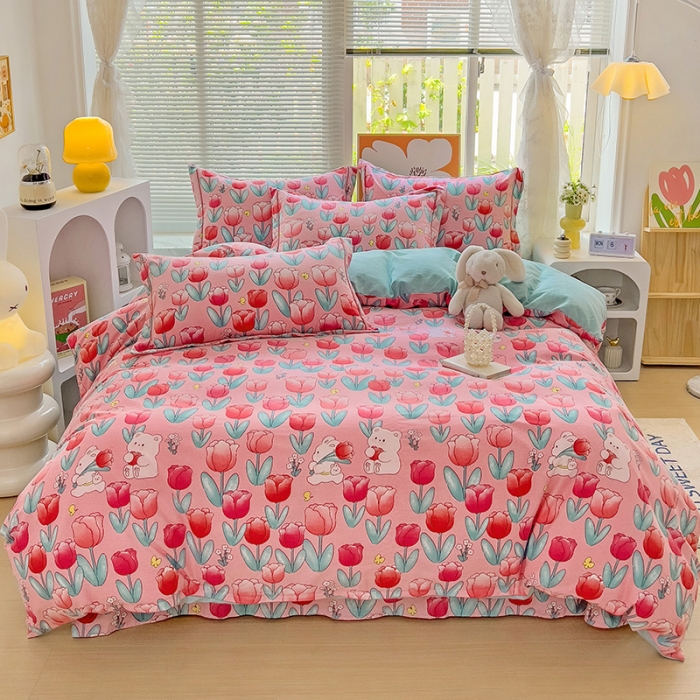 91家纺网 家纺一手货源 找家纺 棉生活 2023新款铂金全棉磨毛系列（AB版）四件套 维拉的花季