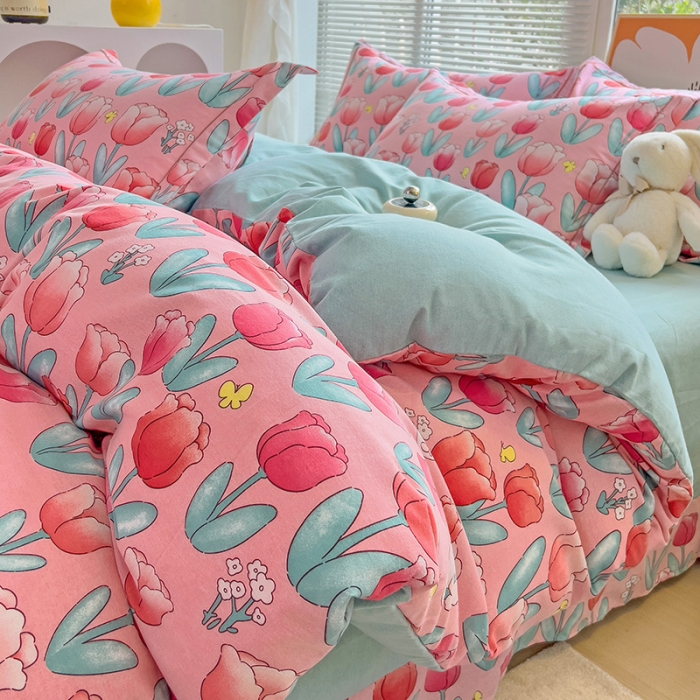 91家纺网 家纺一手货源 找家纺 棉生活 2023新款铂金全棉磨毛系列（AB版）四件套 维拉的花季