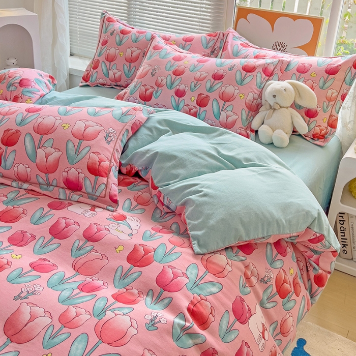 91家纺网 家纺一手货源 找家纺 棉生活 2023新款铂金全棉磨毛系列（AB版）四件套 维拉的花季