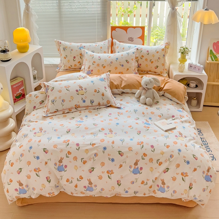 91家纺网 家纺一手货源 找家纺 棉生活 2023新款铂金全棉磨毛系列（AB版）四件套 小兔庄园