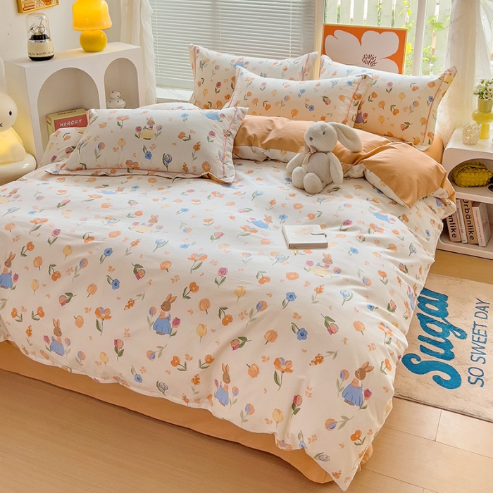 91家纺网 家纺一手货源 找家纺 棉生活 2023新款铂金全棉磨毛系列（AB版）四件套 小兔庄园