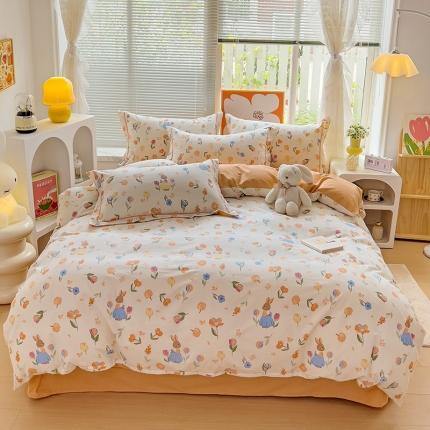 棉生活 2023新款铂金全棉磨毛系列（AB版）四件套 小兔庄园