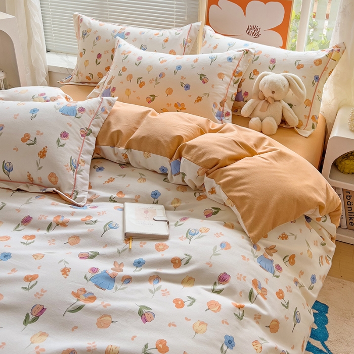 91家纺网 家纺一手货源 找家纺 棉生活 2023新款铂金全棉磨毛系列（AB版）四件套 小兔庄园