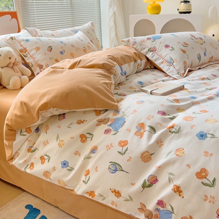 91家纺网 家纺一手货源 找家纺 棉生活 2023新款铂金全棉磨毛系列（AB版）四件套 小兔庄园