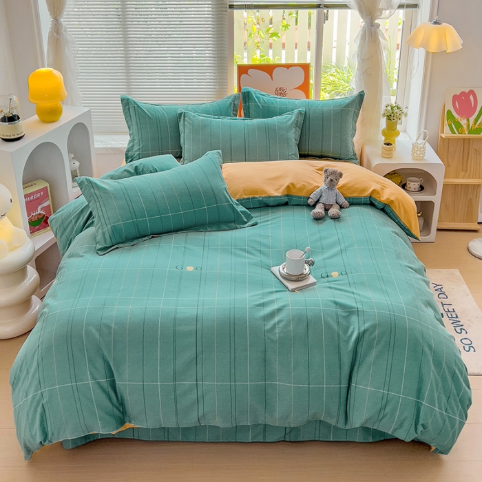 91家纺网 家纺一手货源 找家纺 棉生活 2023新款铂金全棉磨毛系列（AB版）四件套 沂晨绿