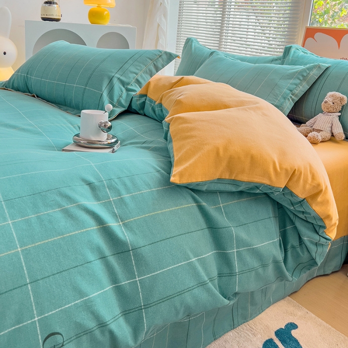 91家纺网 家纺一手货源 找家纺 棉生活 2023新款铂金全棉磨毛系列（AB版）四件套 沂晨绿