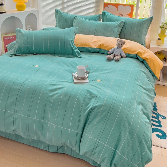 91家纺网 家纺一手货源 找家纺 棉生活 2023新款铂金全棉磨毛系列（AB版）四件套 沂晨绿