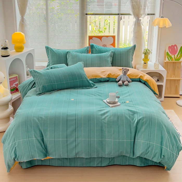 91家纺网 家纺一手货源 找家纺 棉生活 2023新款铂金全棉磨毛系列（AB版）四件套 沂晨绿