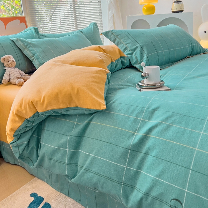 91家纺网 家纺一手货源 找家纺 棉生活 2023新款铂金全棉磨毛系列（AB版）四件套 沂晨绿