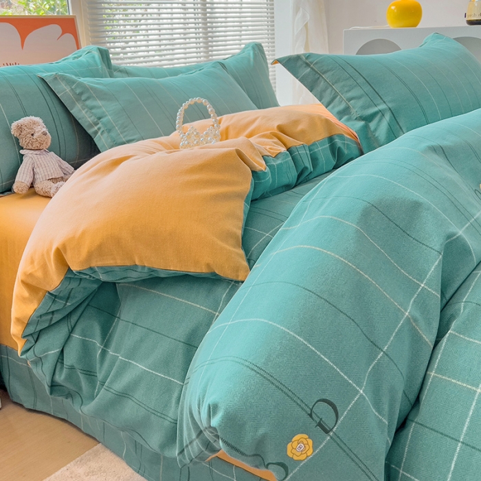 91家纺网 家纺一手货源 找家纺 棉生活 2023新款铂金全棉磨毛系列（AB版）四件套 沂晨绿