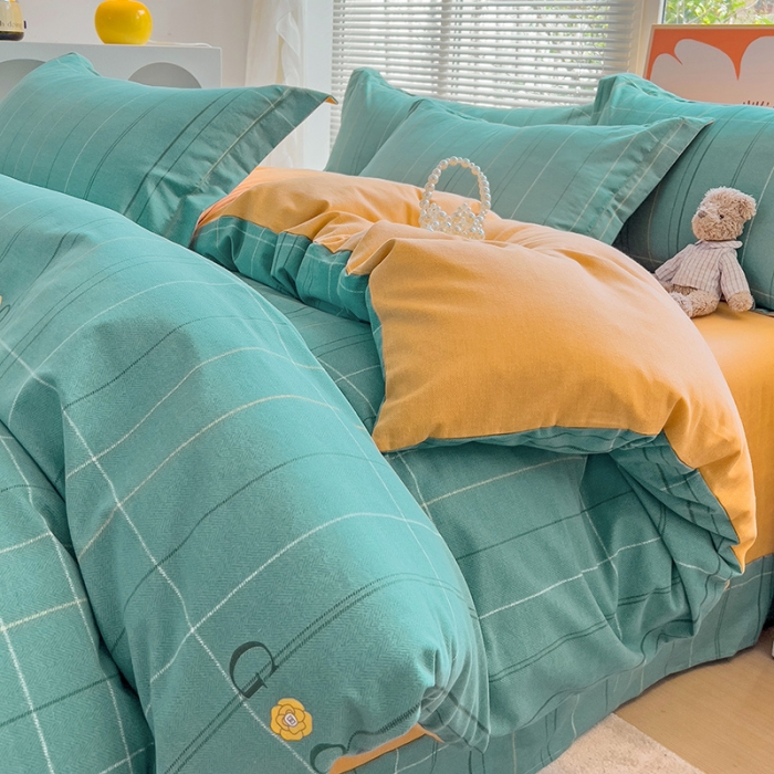 91家纺网 家纺一手货源 找家纺 棉生活 2023新款铂金全棉磨毛系列（AB版）四件套 沂晨绿