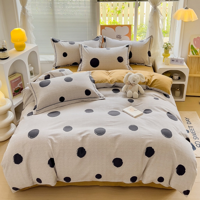 91家纺网 家纺一手货源 找家纺 棉生活 2023新款铂金全棉磨毛系列（AB版）四件套 圆点米