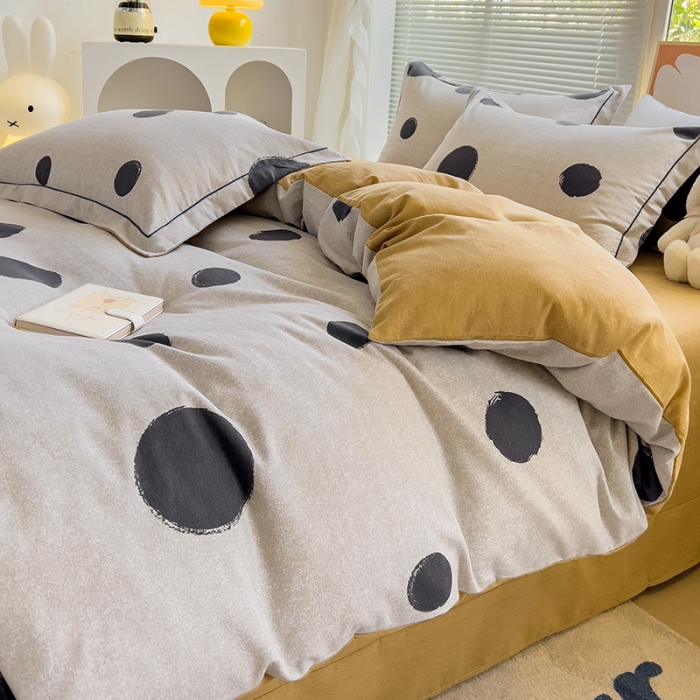 91家纺网 家纺一手货源 找家纺 棉生活 2023新款铂金全棉磨毛系列（AB版）四件套 圆点米