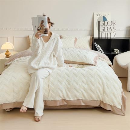 91家纺网 家纺一手货源 找家纺 （总）KA家纺 2025新款轻奢定制宽边拼角兔兔绒牛奶绒四件套