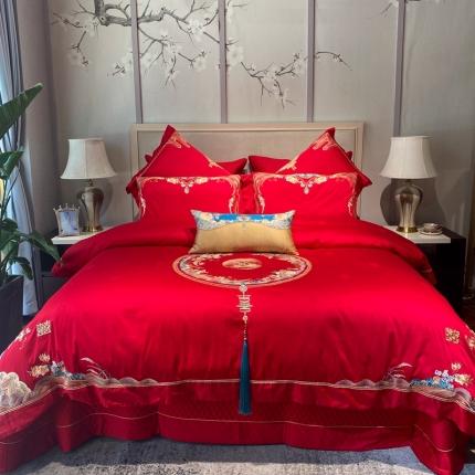 91家纺网 家纺一手货源 找家纺 爱情故事 2025新款100支婚庆四件套实拍 赋春图