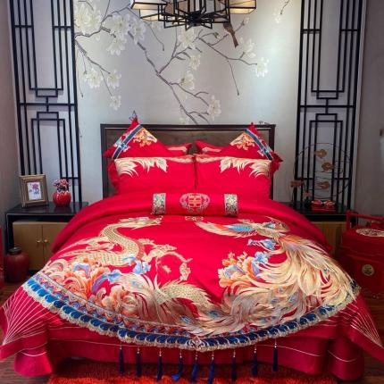 91家纺网 家纺一手货源 找家纺 爱情故事 2025新款100支婚庆四件套实拍 龙凤呈祥