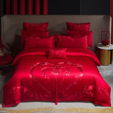 91家纺网 家纺一手货源 找家纺 （总）红番天 2025新款全棉提花全棉刺绣婚庆四件套六件套多件套