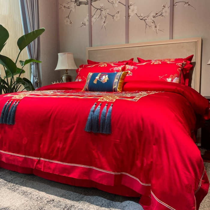 91家纺网 家纺一手货源 找家纺 爱情故事 2025新款100支婚庆四件套实拍 百子纳福