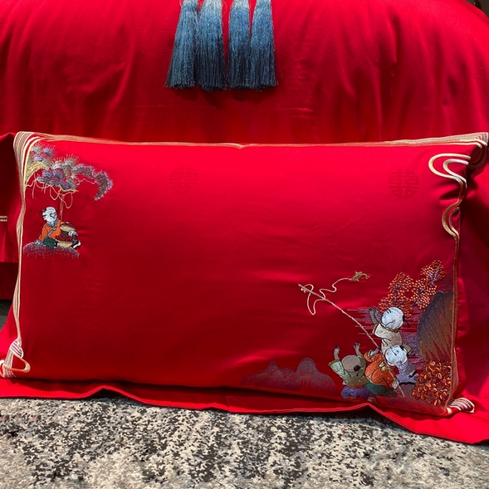 91家纺网 家纺一手货源 找家纺 爱情故事 2025新款100支婚庆四件套实拍 百子纳福