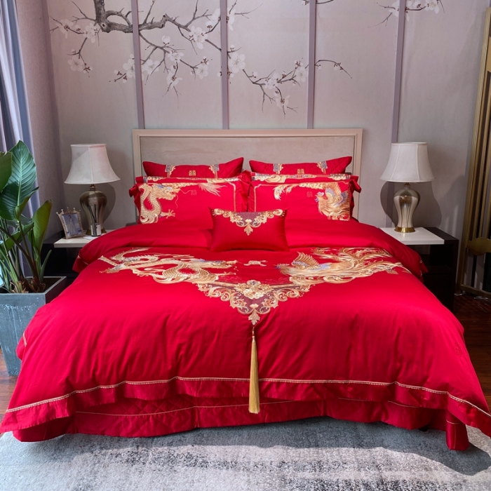 91家纺网 家纺一手货源 找家纺 爱情故事 2025新款100支婚庆四件套实拍 缔结良缘