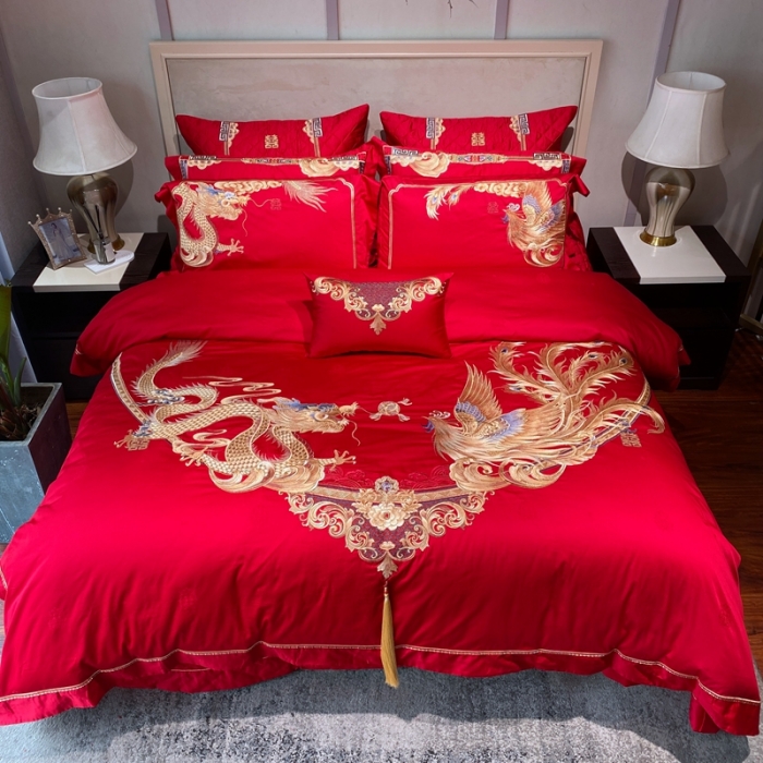 91家纺网 家纺一手货源 找家纺 爱情故事 2025新款100支婚庆四件套实拍 缔结良缘