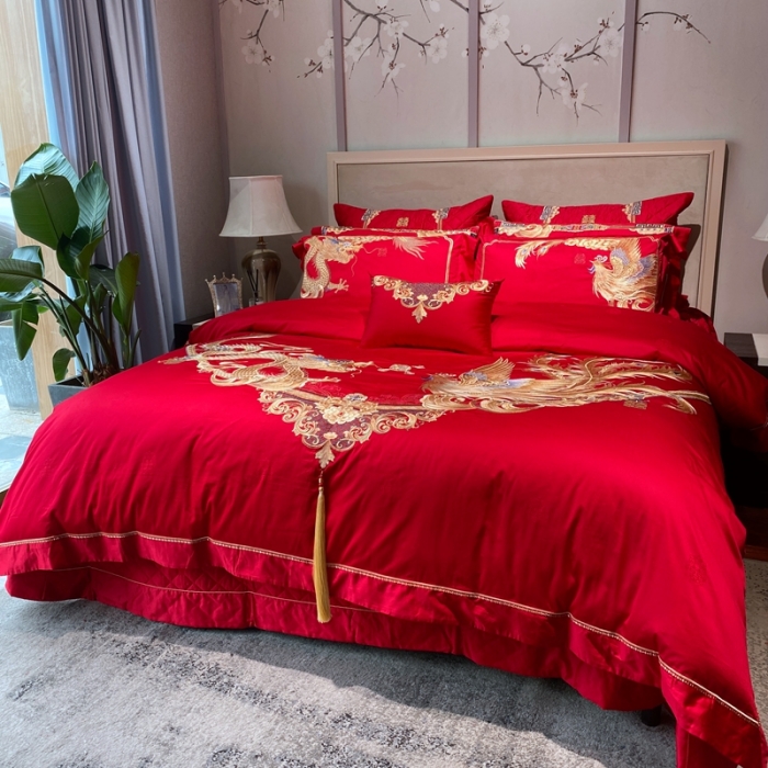 91家纺网 家纺一手货源 找家纺 爱情故事 2025新款100支婚庆四件套实拍 缔结良缘