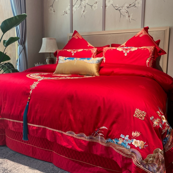 91家纺网 家纺一手货源 找家纺 爱情故事 2025新款100支婚庆四件套实拍 赋春图