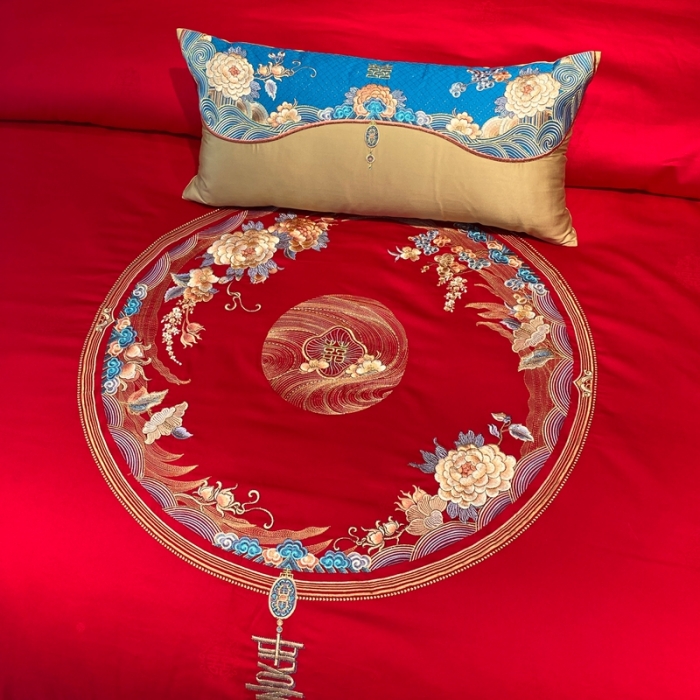 91家纺网 家纺一手货源 找家纺 爱情故事 2025新款100支婚庆四件套实拍 赋春图