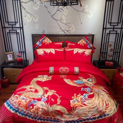 爱情故事 2025新款100支婚庆四件套实拍 龙凤呈祥