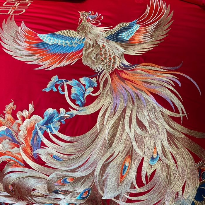 91家纺网 家纺一手货源 找家纺 爱情故事 2025新款100支婚庆四件套实拍 龙凤呈祥