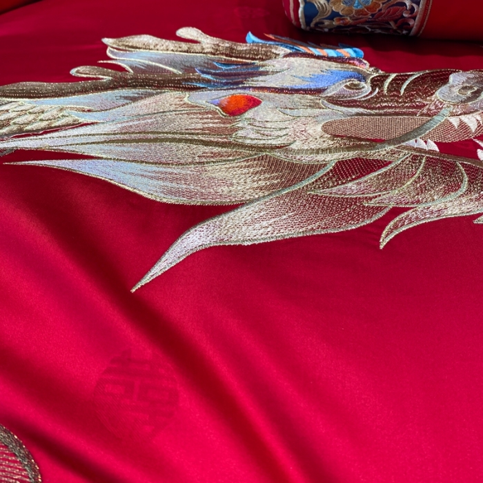 91家纺网 家纺一手货源 找家纺 爱情故事 2025新款100支婚庆四件套实拍 龙凤呈祥