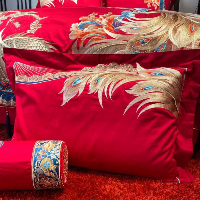 91家纺网 家纺一手货源 找家纺 爱情故事 2025新款100支婚庆四件套实拍 龙凤呈祥