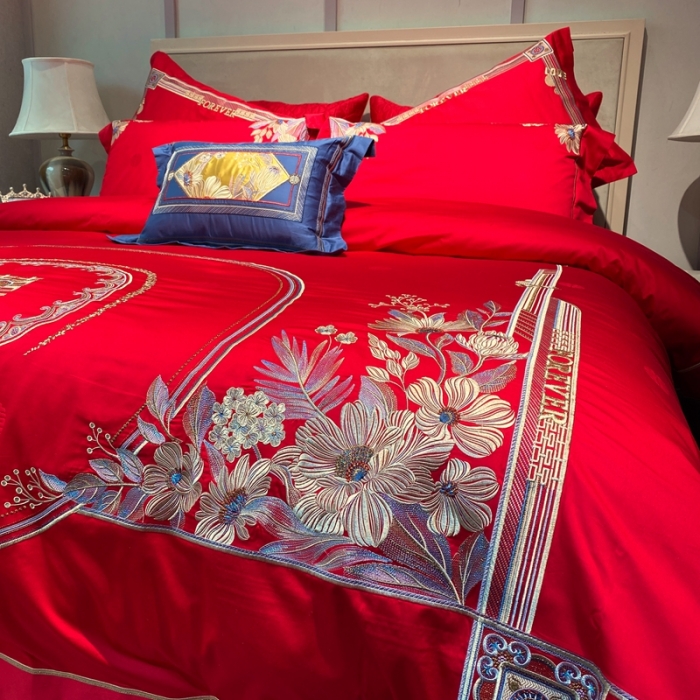 91家纺网 家纺一手货源 找家纺 爱情故事 2025新款100支婚庆四件套实拍 秘密花园