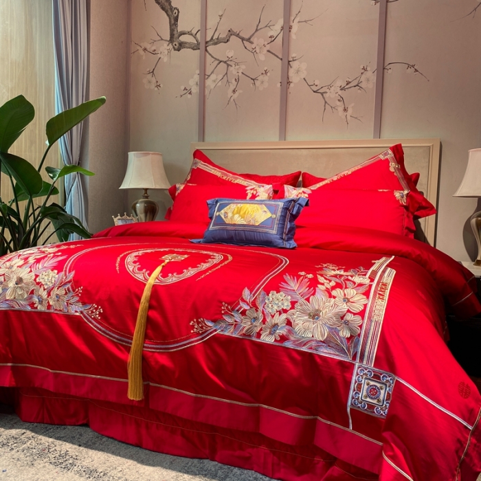 91家纺网 家纺一手货源 找家纺 爱情故事 2025新款100支婚庆四件套实拍 秘密花园