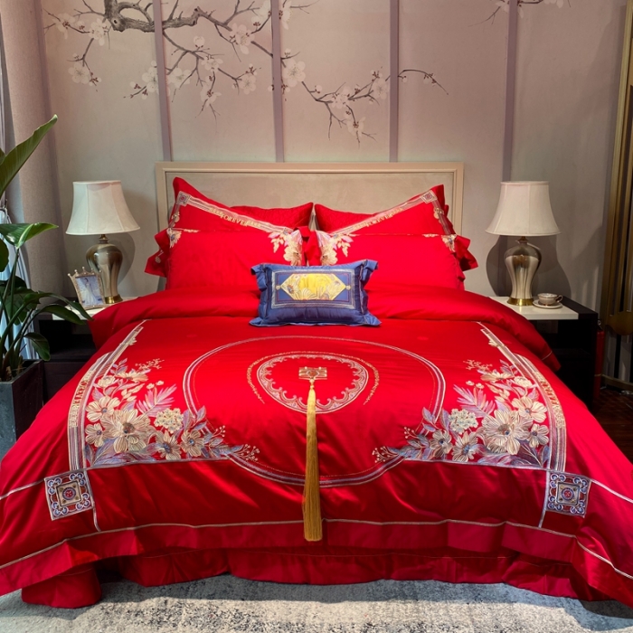 91家纺网 家纺一手货源 找家纺 爱情故事 2025新款100支婚庆四件套实拍 秘密花园