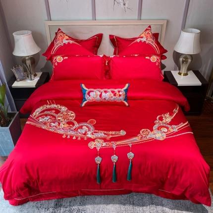 爱情故事 2025新款100支婚庆四件套实拍 五福满堂