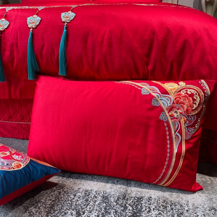 91家纺网 家纺一手货源 找家纺 爱情故事 2025新款100支婚庆四件套实拍 五福满堂