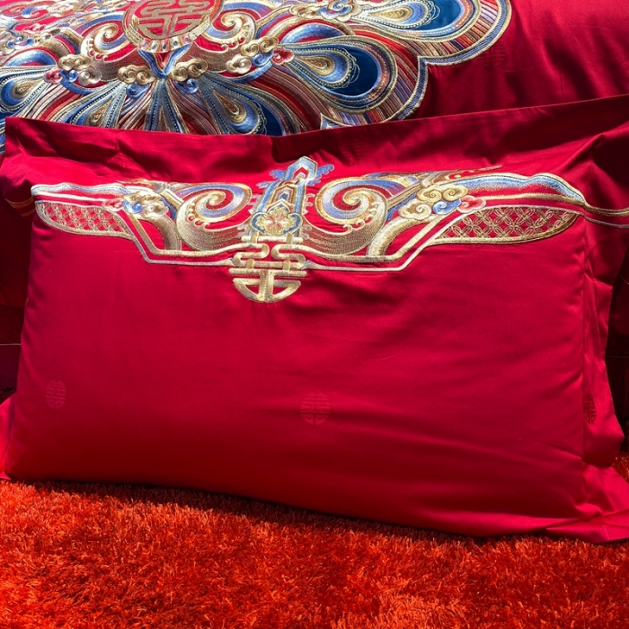 91家纺网 家纺一手货源 找家纺 爱情故事 2025新款100支婚庆四件套实拍 祥龙喜凤