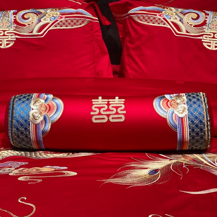 91家纺网 家纺一手货源 找家纺 爱情故事 2025新款100支婚庆四件套实拍 祥龙喜凤