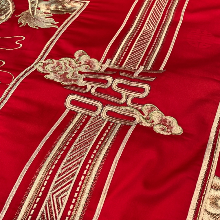 91家纺网 家纺一手货源 找家纺 爱情故事 2025新款100支婚庆四件套实拍 福禄寿喜金