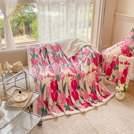 91家纺网 家纺一手货源 找家纺 2023直播新款牛奶绒羊羔绒多功能复合拉链被套式 毛毯-郁金香花园