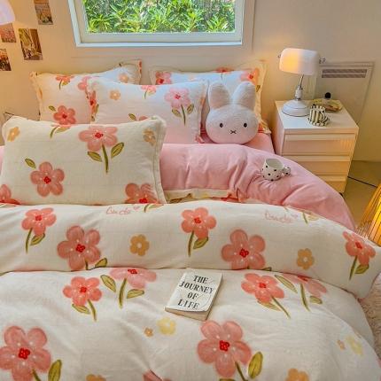 91家纺网 家纺一手货源 找家纺 （总）慕尚 2025新款高克重加厚牛奶绒印花单被套-田园花卉系列