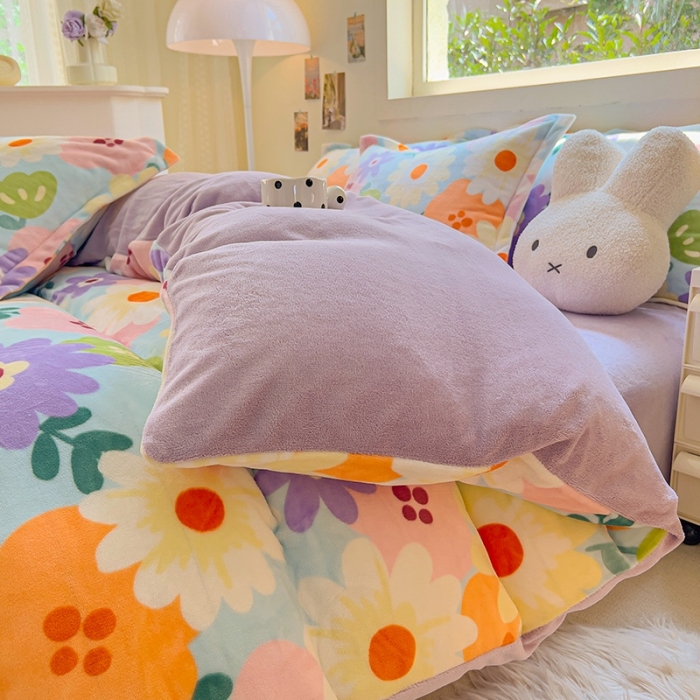 91家纺网 家纺一手货源 找家纺 （总）慕尚 2025新款高克重加厚牛奶绒印花单被套-田园花卉系列