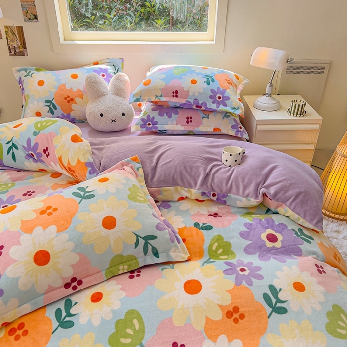 91家纺网 家纺一手货源 找家纺 （总）慕尚 2025新款高克重加厚牛奶绒印花单被套-田园花卉系列