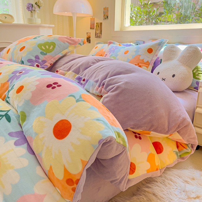 91家纺网 家纺一手货源 找家纺 慕尚 2025新款高克重加厚牛奶绒印花单被套-田园花卉系列 布兰卡