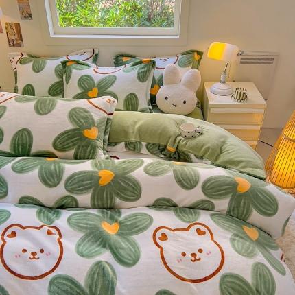 慕尚 2025新款高克重加厚牛奶绒印花单被套-田园花卉系列 可爱熊
