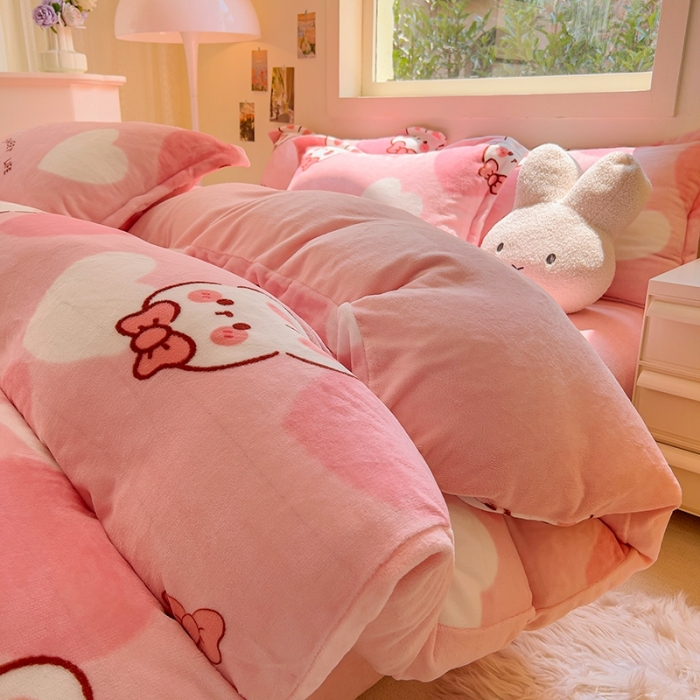 91家纺网 家纺一手货源 找家纺 慕尚 2025新款高克重加厚牛奶绒印花单被套-田园花卉系列 萌兔