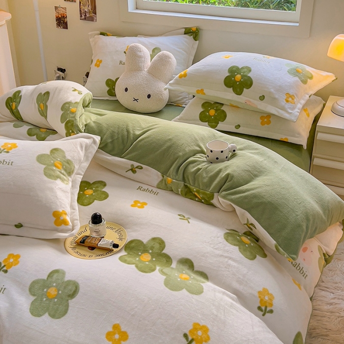 91家纺网 家纺一手货源 找家纺 慕尚 2025新款高克重加厚牛奶绒印花单被套-田园花卉系列 山茶花